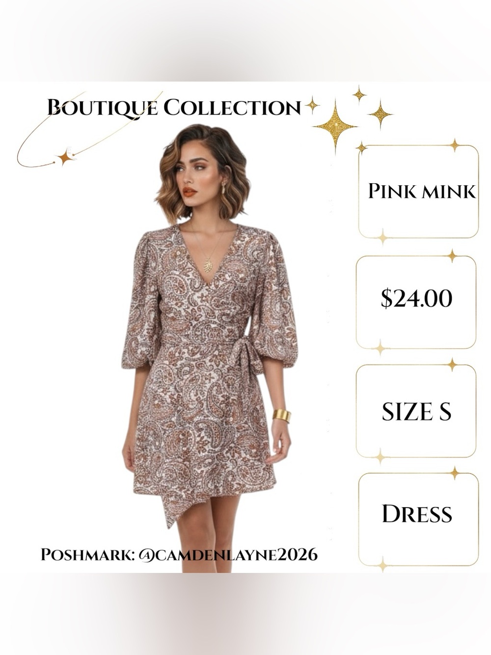MINKPINK Taupe & Pink Paisley Wrap Mini Dress - Picture 2 of 8